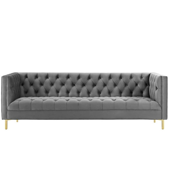Contemporary Modern Urban Designer Living Room Lounge Club Lobby Sofa, Velvet Fabric Metal Steel, Grey Gray