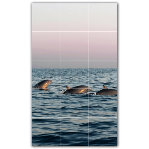 Picture-Tiles.com: Dolphin Ceramic Tile Wall Mural WAL500517-35L. 24"W x 40"H using (15) 8" x 8" Ceramic Tiles-Satin Finish