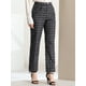 thumbnail image 2 of Pantalones a cuadros casuales para mujer, bolsillos, pierna recta, trabajo, oficina, pantalones Gris Oscuro Negro S, 2 of 6