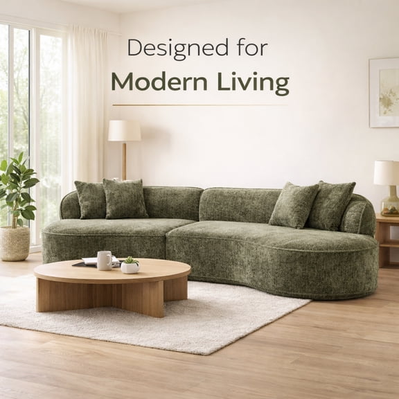 GOMYHOME Curved 4-Seat Sectional Sofa, Modern Boucle Upholstered Living Room Couch, Olive Green