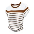 thumbnail image 2 of Uootdi Womens Color Block Striped Tops Round Neck Short Sleeve Ruched Side Design Everyday Chic Style Lightweight Comfortable Tees Gift, 2 of 5
