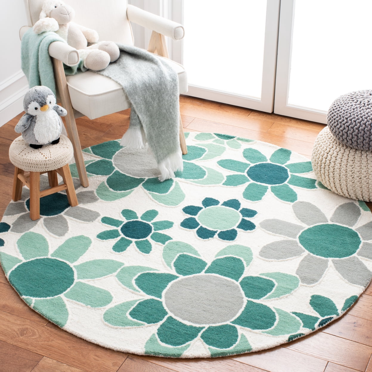 SAFAVIEH Kids Floral Flower Bursts Area Rug, Ivory/Green, 8' x 10'