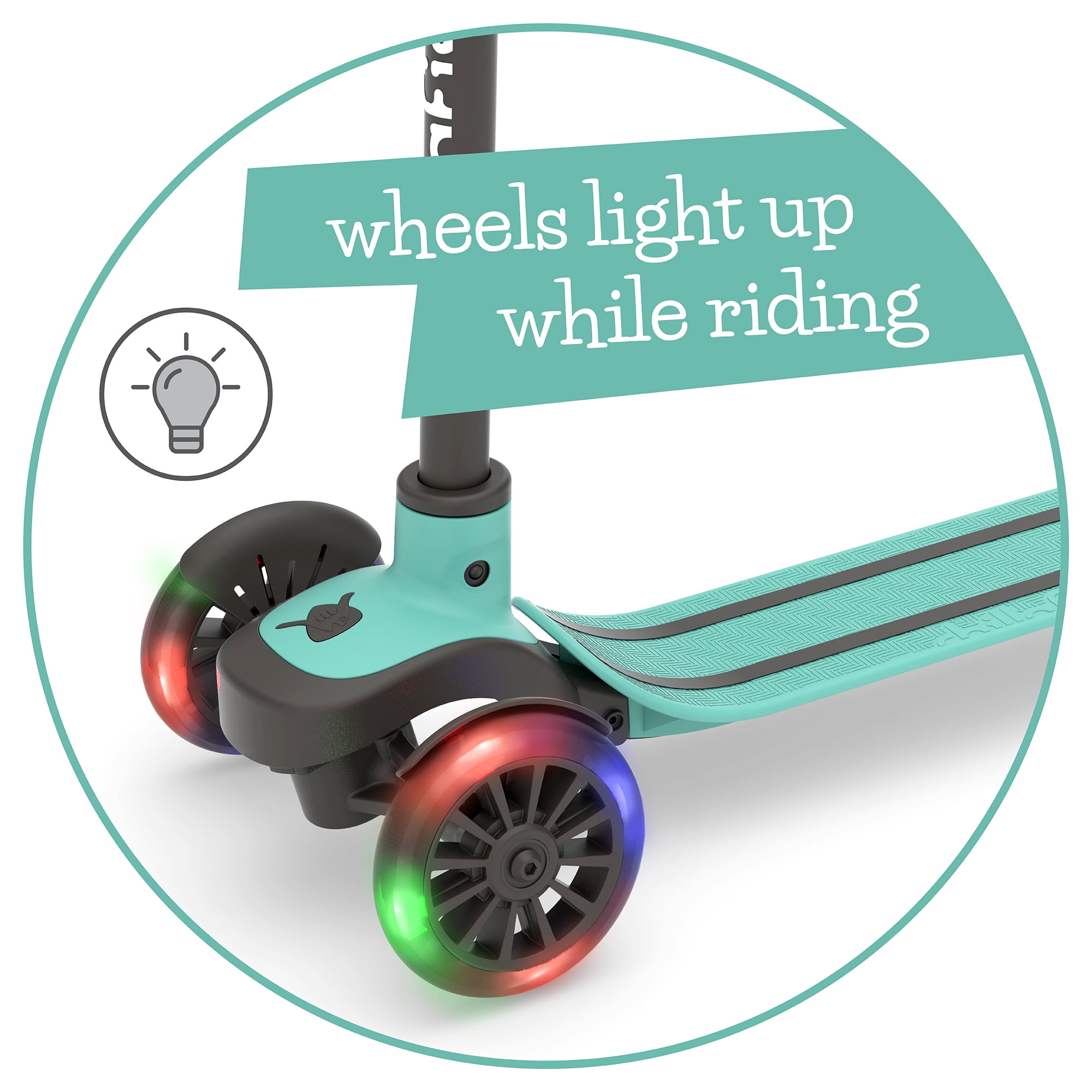 Chillafish Scotti GLOW 3-Wheel Lean-to-Steer Kids’ Scooter – Mint, Light-Up Wheels, Height-Adjustable Handlebar