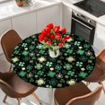 thumbnail image 2 of Round Table Cover 45-54 Inch St. Patrick's Day Waterproof Reusable Table Cloth Round Fitted Vinyl Tablecloth with Elastic Edged for Parties Outdoors, Spring Green Shamrock Leaves Black, 2 of 6