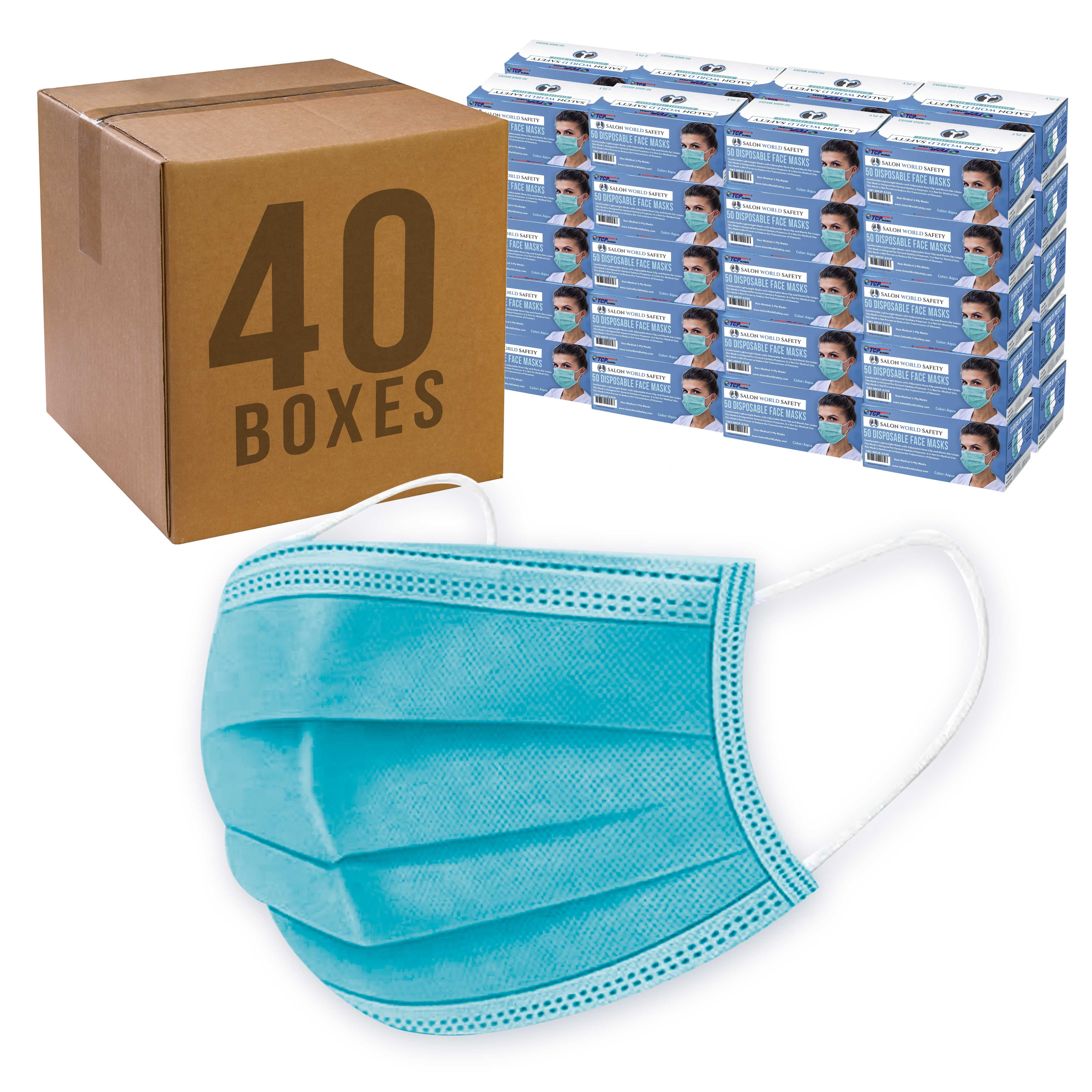 Salon World Safety Aqua Masks Bulk 40 Boxes (2000 Masks) in Sealed