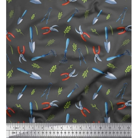 Soimoi Gray Moss Georgette Fabric Garden Tool Hardware Printed Fabric 1 Yard 44 Inch Wide