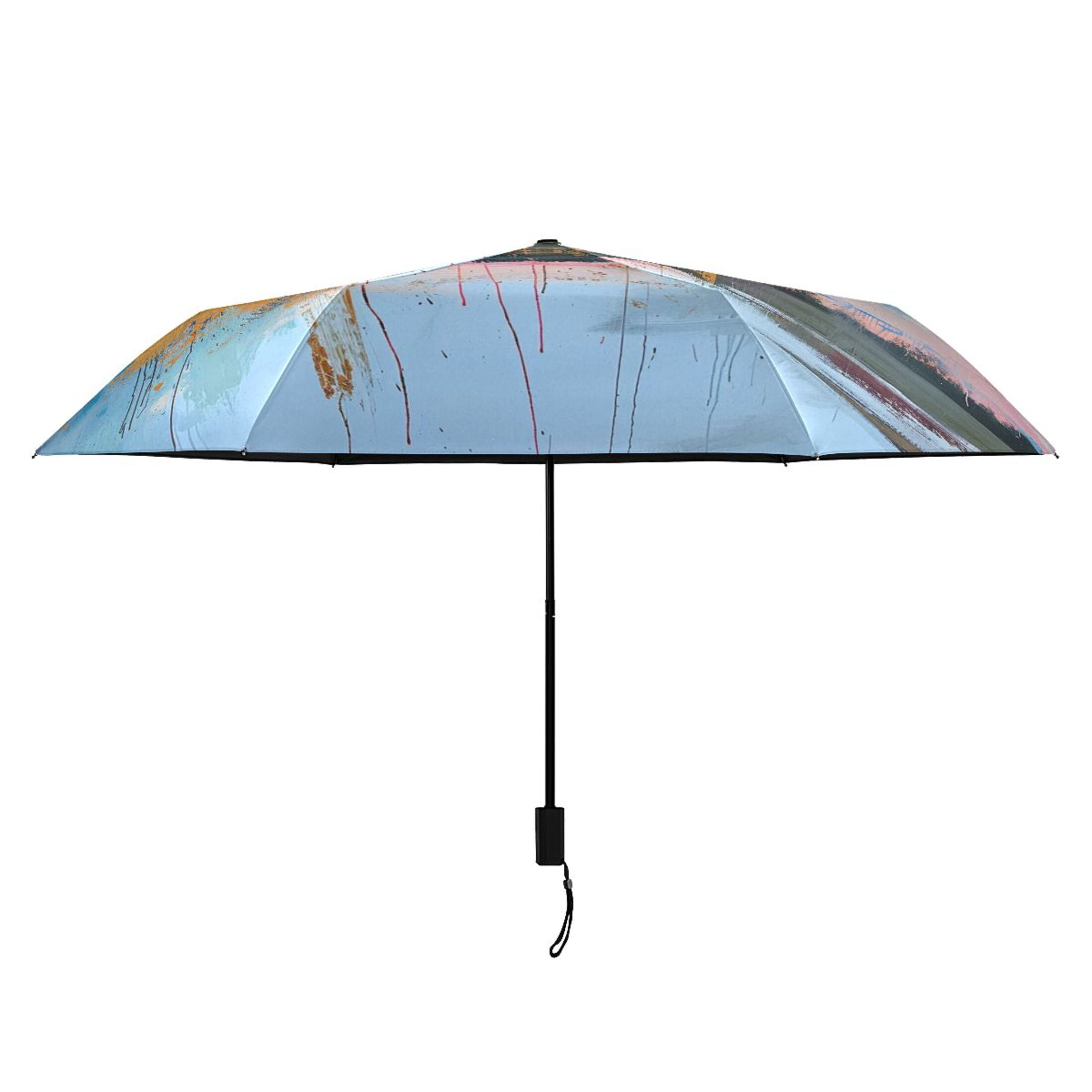 Abstract Oil Landscape Compact Sun Umbrella Windproof Travel Umbrellas for Rain Strong Portable UV Protection