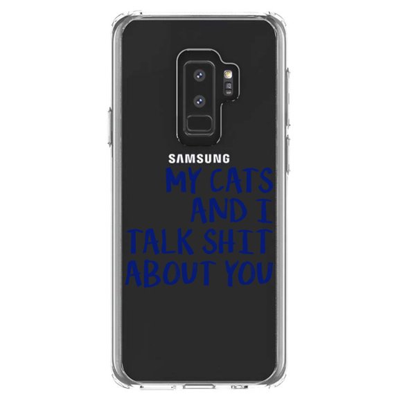DistinctInk Clear Shockproof Hybrid Case for Samsung Galaxy S9  PLUS (6.2" Screen) - TPU Bumper Acrylic Back Tempered Glass Screen Protector - My Cats And I Talk S**t About You