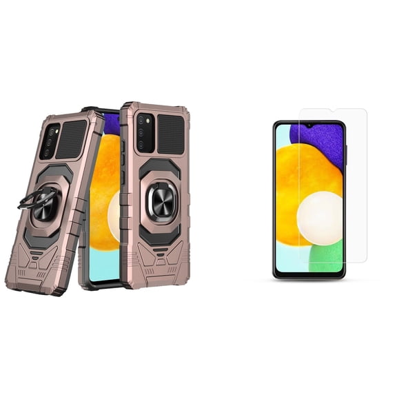 Case with Screen Protector Bundle for Samsung Galaxy A03s: Heavy Duty Series Protection Cover (Rose Gold) and (2-Pack) Tempered Glass Shields