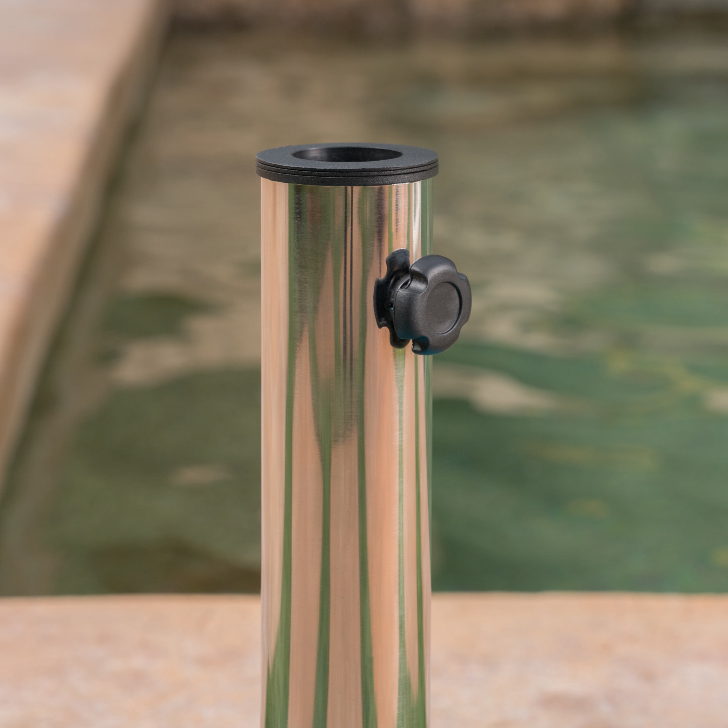 Noble House 80lb Steel Circular Stainless Steel & Concrete Umbrella Base