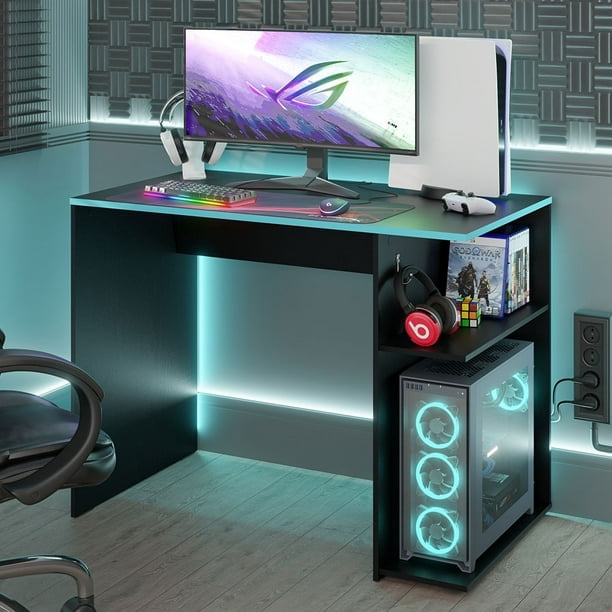 Madesa Gaming Computer Desk 39 Inch with 2 Shelves and Headphone Hanger Wooden Sturdy Home Office Table for Kids and Adults Black Blue Walmart. ca