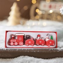 VOTRUDI Wooden Train Decoration,Christmas Decorations Clearance,Four Sections Christmas Gift,Christmas Indoor Decor for Room Office Tabletop,Red