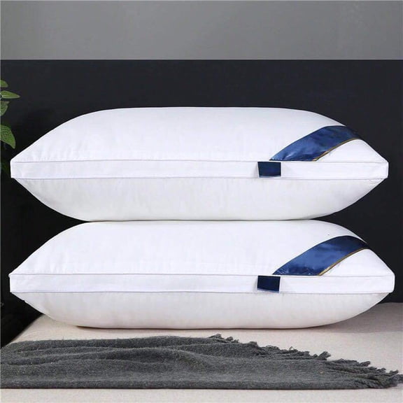 EazyTech Hotel-Grade Pillow with Cotton Cover for Back Side Stomach Sleepers - Down Core Supportive Soft Bed Pillow 16.5x27.5in White
