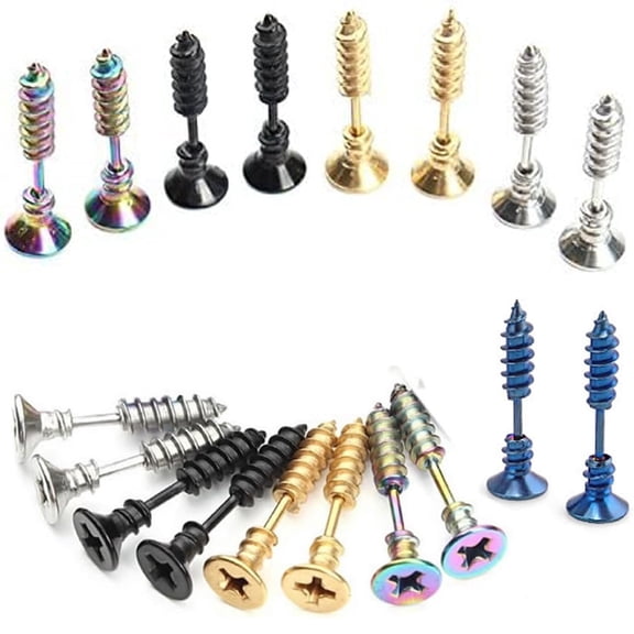 5 Pairs Stainless Steel Men Unisex Piercing Cross Screws Hoop Earrings Ear Stud,