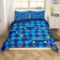 thumbnail image 1 of Erosebridal Cartoon Police Cat Comforter Cover, Blue Buffalo Grid Bedding, Transportation Sign Decor, Reversible 2pcs (No Comforter), 1 of 7