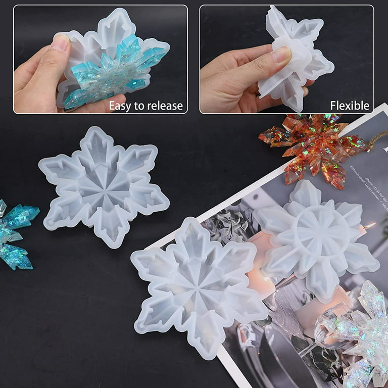 Christmas Resin Molds 8Pcs 3D Ice Crystal Snowflake Silicone Epoxy Resin  Mold Soap Keychain Jewelry Casting Silicone Mold for Christmas Tree Home