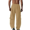 thumbnail image 3 of Dolkfu Yellow Fall Pants for Man Drawstring Cargo Relaxed Fit Elastic Waist Pants Mens Trousers 2025 L, 3 of 5