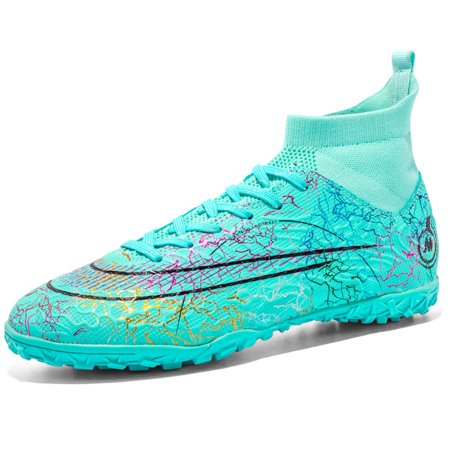 CERYTHRINA Men’s Soccer Cleats Football Boots Professional Training Turf Outdoor Indoor Sports Athletic Big Boy’s Sneaker Cyan 38