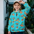 thumbnail image 2 of Uorisanigo Girls Half Zip Pullover Sweatshirt Fall Spring Outfits Clothes Oversized School Orange Capybara Print Long Sleeve Pullover Tops Hoodies Quarter Zipper Cropped Sweatshirt, 2 of 7