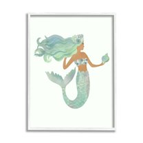 Stupell Industries Jade Mermaid Holding Shell Flower Outfit Fantasy Character,24 x 30, Design by Laura Konyndyk