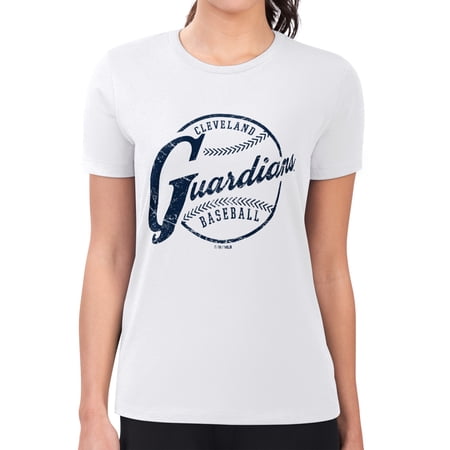 Women s G-III 4Her by Carl Banks White Cleveland Guardians Super-Slim Fit Lightweight Distressed Baseball Team T-Shirt