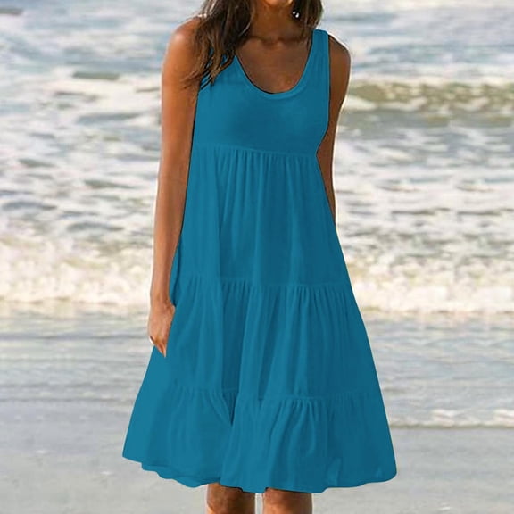 Solid Color Sleeveless Summer Beach Dress for Women
