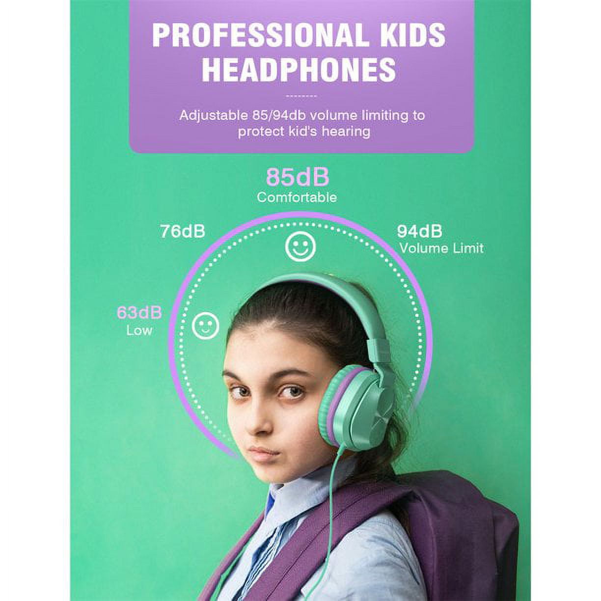 Seenda N-089 Wired Kids Headphones with Microphone, Safe Volume Control, Back to School Supplies, New