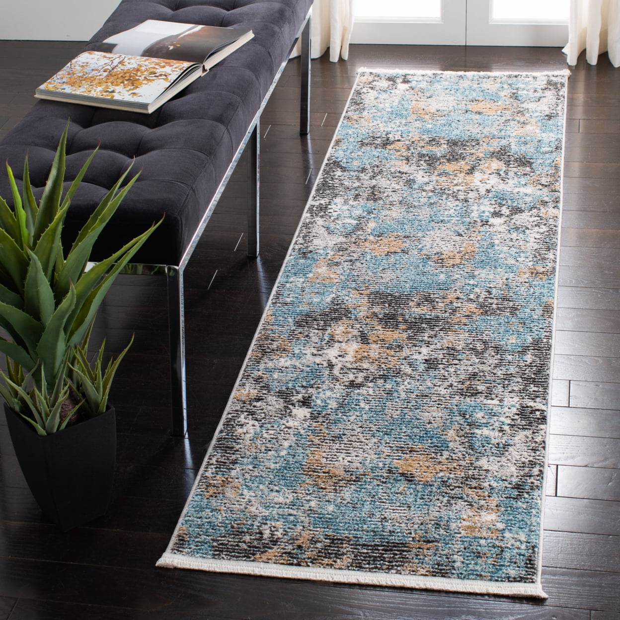 SAFAVIEH Shivan Aindreas Abstract Area Rug, Grey/Blue, 6'7" x 6'7" Square