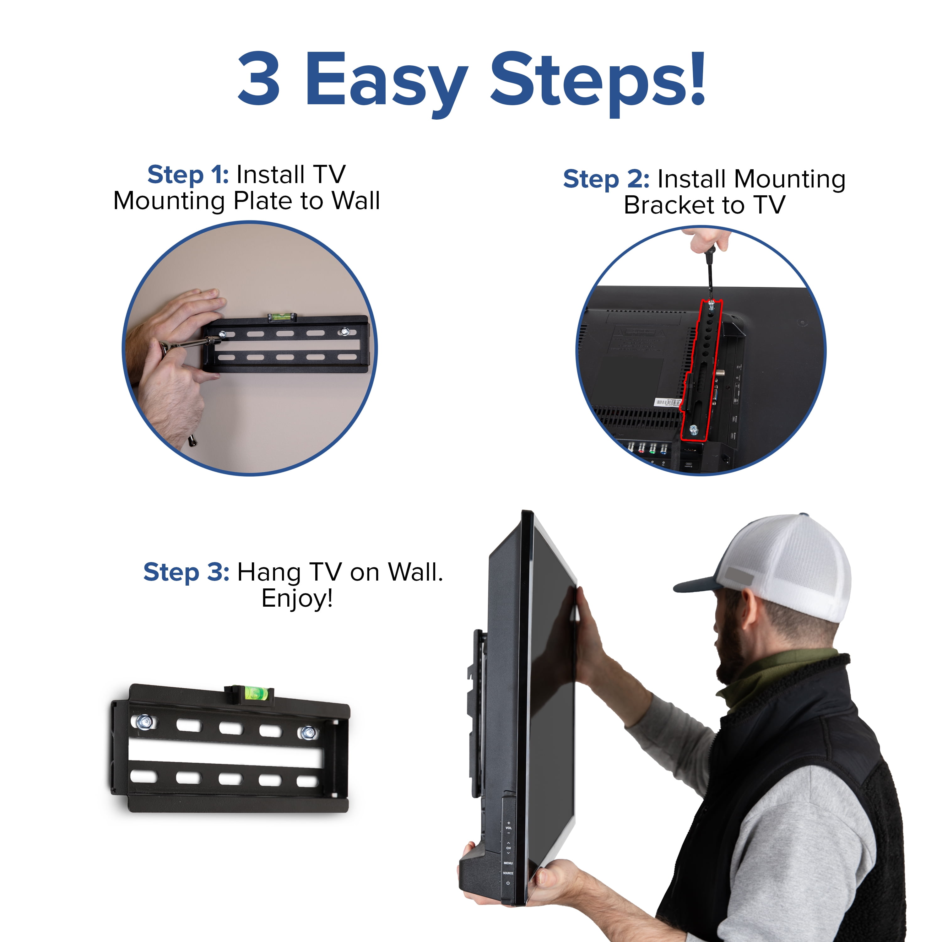 Flash Furniture FLASH MOUNT Full Motion TV Wall Mount - Built-In Level - Max VESA Size 600 x 400mm - Fit most TV's 40" - 84" (Weight Cap 100LB)