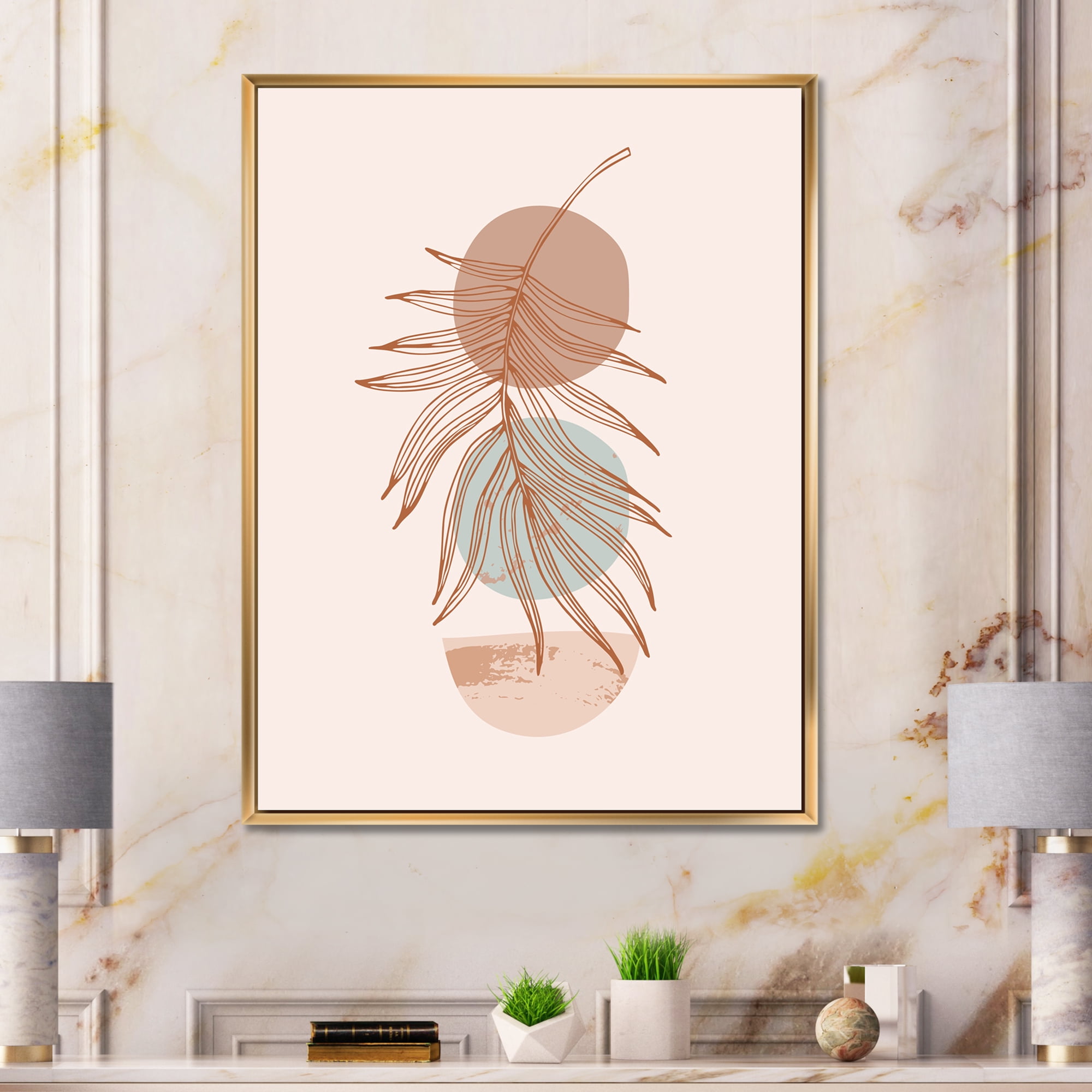 Designart 'Sun and Moon Shapes In Retro Terracotta Tones II' Modern Framed Canvas Wall Art Print