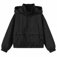 thumbnail image 3 of Boys Lightweight Hooded Windbreaker Jacket, Long Sleeve Full Zip Loose Fit with Pockets for Casual Outdoor Wear, Black, 4-5 Years, 3 of 8