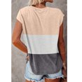 thumbnail image 3 of Encolax Women's Color Block Cap Sleeve T Shirts Summer Casual Tee Tops Apricot XXL, 3 of 5