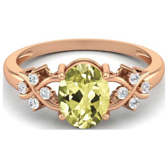 925 Silver Rose Plated 8X6 MM Oval Shape Lemon Quartz Women Valentines Day Gifts Ring