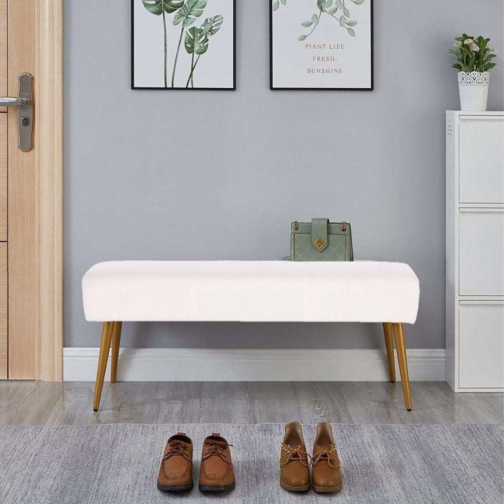 High-Quality PU Leather (Faux Leather) Upholstery Bench with Shiny Gold Legs – Stylish Seating for Entrance, Dining Table, or Bedroom