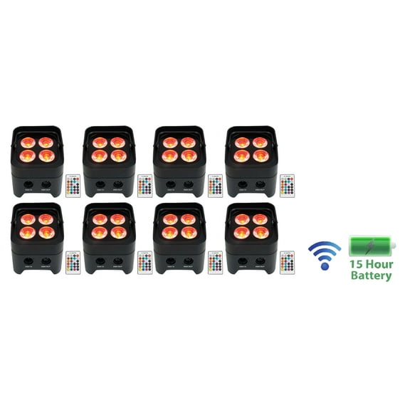 8 Rockville BEST PAR 50 Rechargeable Par Can Wash Lights w/Wireless DMX RGBWA UV