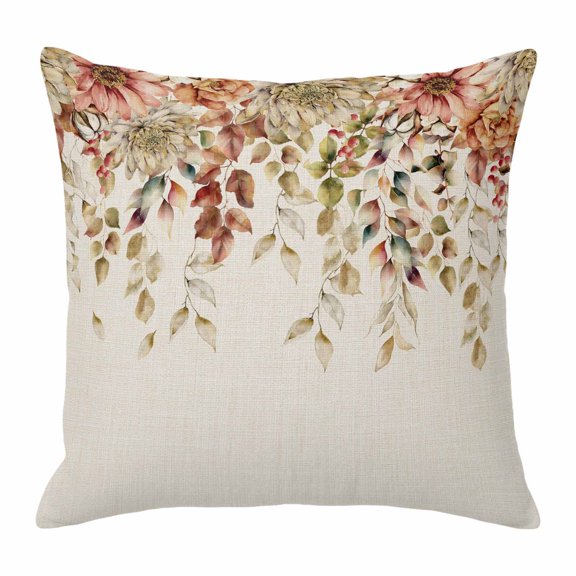 Throw Pillow Covers 16 x 16 Inch, Autumn Eucalyptus Cotton Linen Pillows Cases, Vintage Floral Leaves Rustic Plants Square Cushion Covers for Couch Sofa Bed