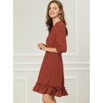 thumbnail image 4 of Vestido Corto De Gasa Con Dobladillo Con Volantes Y Manga 3/4 Allegra K Caramelo L, 4 of 6