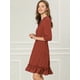 thumbnail image 4 of Vestido Corto De Gasa Con Dobladillo Con Volantes Y Manga 3/4 Allegra K Caramelo L, 4 of 6
