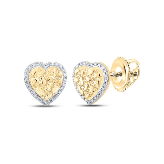 Macey Worldwide Jewelry 10k Yellow Gold Diamond Nugget Lovely Heart Earrings 1/10 Ctw