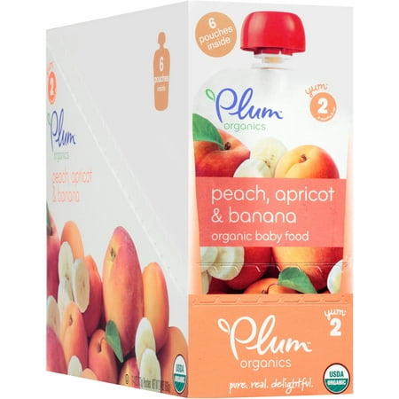 (6 Pack) Plum Organics Stage 2 Peach, Apricot & Banana Organic Baby Food, 4 oz,