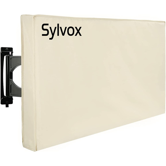 SYLVOX Housse de Téléviseur d'Extérieur 60-65 Pouces avec Pochette pour Télécommande, Tissu Oxford 600D Imperméable, Résistant aux Intempéries et à la Poussière, et Housse d'Écran de Téléviseur Résistante à l'Humidité, Kaki