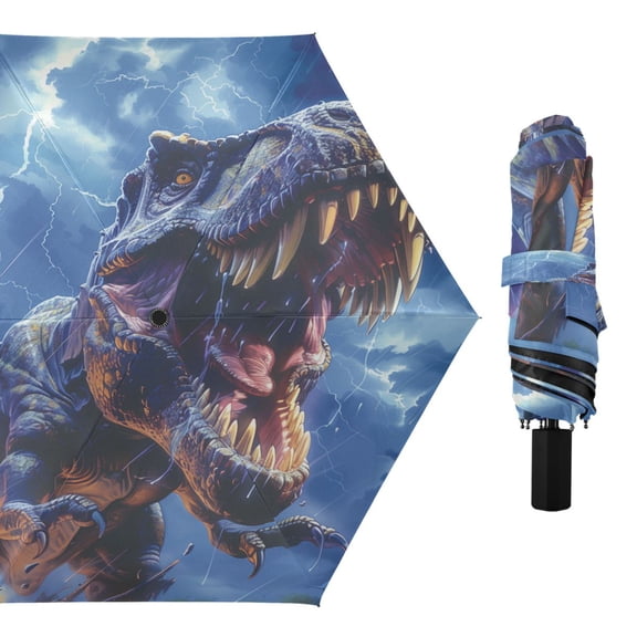 Compact Sun Umbrella Windproof Travel Umbrellas for Rain Strong Portable UV Protection Fierce Dinosaurs in Thunderstorm