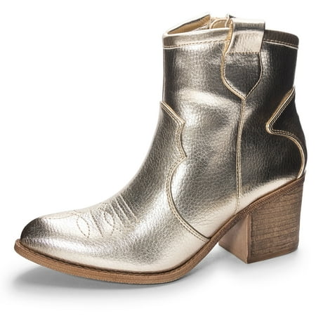 

Dirty Laundry Unite Gold Metallic Block Heel Zipper Metallic Western Ankle Boots (Gold Metallic 7)