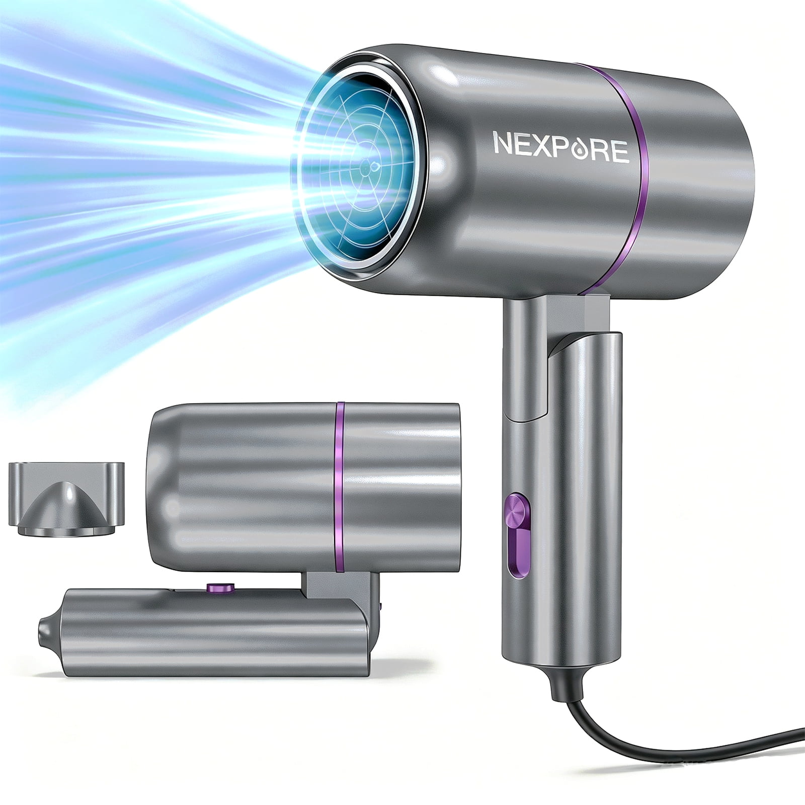 NEXPURE Hair Dryer, Travel Ionic Blow Dryer with Nozzle for Women & Men, Light and Quiet for Home Use, for All Hair Types