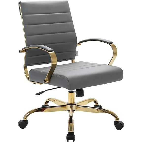 Leather Office Chair Gold Frame - Mid-Century Modern Desk Chair, Adjustable Height Swivel Task Chair