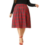 MODA NOVA Juniors Plus Size A Line Knee Length Plaid Flare Velvet Skirt 3X Red