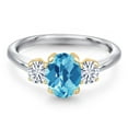 thumbnail image 3 of Gem Stone King 925 Silver and 10K Yellow Gold Swiss Blue Topaz and White Moissanite Engagement Ring for Women | 1.76 Cttw | Oval Checkerboard 8X6MM | Gemstone November Birthstone | Size 7, 3 of 7