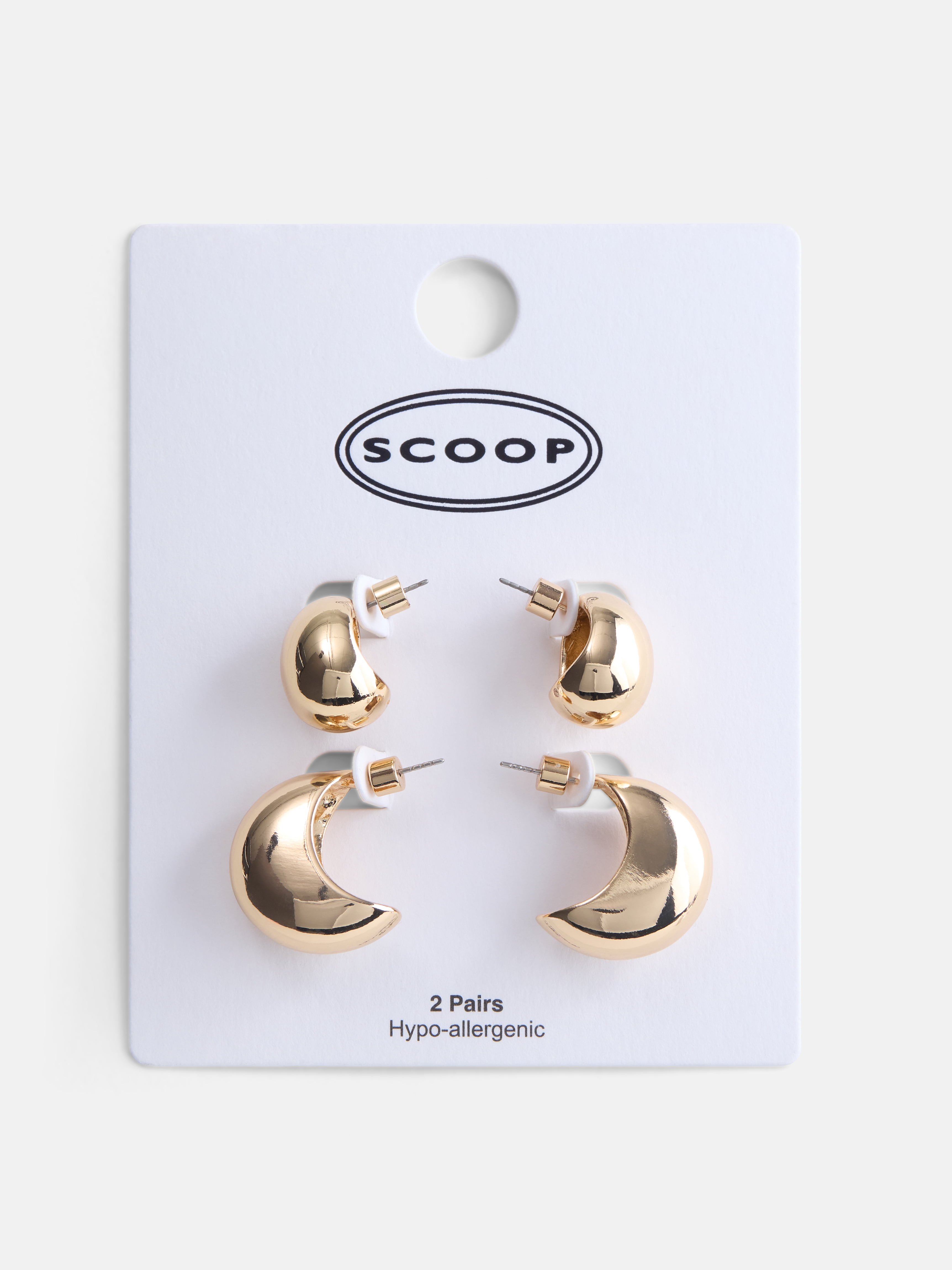 Scoop Women's Gold Tone Curved Stud & Hoop Earrings, 2 Pairs