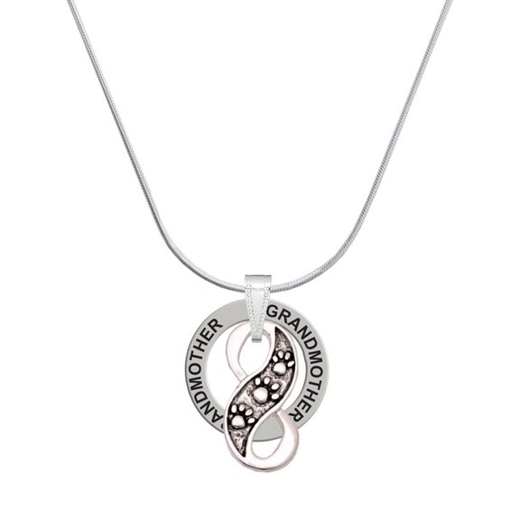 Delight Jewelry Silvertone Paw Prints Infinity Silvertone Grandmother Ring Charm Necklace, 18"