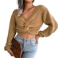 thumbnail image 2 of Suéter de punto con cuello en V para mujer, suéter con cuello en V para mujer, suéter trenzado para mujer, suéter con cuello en V anudado para mujer, diseñado meticulosamente, 2 of 9